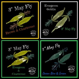 3” May Fly Series 10 Per Pack - One of the hottest crappie & panfish baits in our store. - May Fly Color: Ocean Blue & Green Goblin