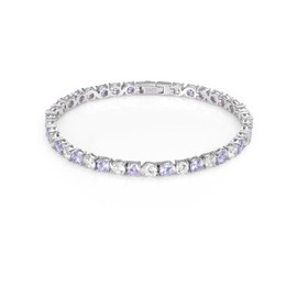 18K White Gold Plated Birthstone Tennis Bracelet for Women, Hypoallergenic 925 Sterling Silver with 5A Cubic Zirconia, Dainty Jewelry Anniversary Birthday Gifts for Her, 18.5cm, Cubic Zirconia