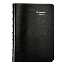 Blueline Essential Academic Weekly/Monthly Planner, 13 Months, July 2023 to July 2024, Twin-Wire Binding, Soft Vicuana Cover, 8" x 5", Black, Bilingual (CA101B.BLK-24)
