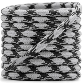 DELELE 2 Pair Round Wave Shape Non Slip Heavy Duty and Durable Outdoor Climbing Shoelaces Light Gray&Black Hiking Shoe Laces Shoestrings-43 inch