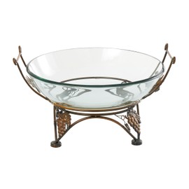 Deco 79 Tempered Glass Kitchen Serving Bowl with Copper Metal Grapes Base, 19" x 17" x 10", Clear