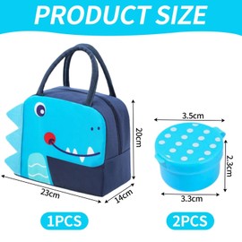 1 Piece Cartoon Crocodile Lunch Box Bag and 2 Pieces Sauce Containers, Cute Children's Lunch Box Bag, Reusable Lunch Box Bag, Waterproof Lunch Bag