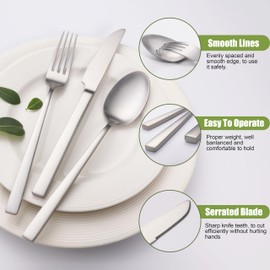 Forged Silverware Set for 8, 40-Piece Stainless Steel Matte Satin Finish Flatware Set Silverware Cutlery Set Tableware Modern Kitchen Utensils Set for Home Restaurant, Dishwasher Safe