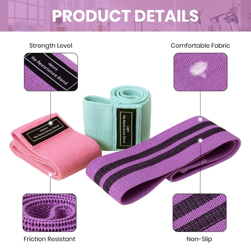 Good Nite Resistance Bands 3 Level Booty Bands Fabric Glute