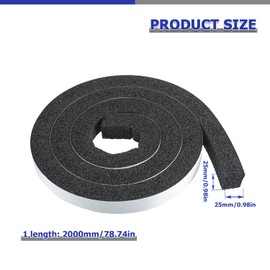 BOJACK Adhesive Foam Weather Stripping, Foam Weather Stripping Foam Stripe with Adhesive Doors and Window Seal Kit 1 x 1 Inch Thick(6.5ft x 2 Rolls)