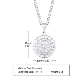 UMtrade Stainless Steel Men Women Compass Necklace Traveller College Graduation Gifts Inspirational Jewelry Nautical Coin Pendant