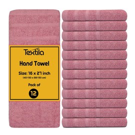 Textila Cotton Hand Towels - Pack of 12 - Pink Color - 16x27 Inches - Soft and Absorbent Towels for Bathroom, Kitchen, and Gym.