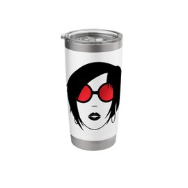 Women's Face Sleek Asymmetrical Bob Haircut Red Sunglasses Stainless Steel Insulated Tumbler