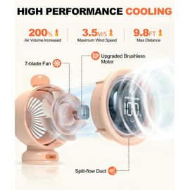 Baby Stroller Fan Large, Oscillating Turbo Portable Desk Fan Ultra Quiet with LED Display & Night Light, 1-100 Speeds, 3800mA Rechargeable Cooling Bladeless Fan for Office, Home, Crib (Orange)