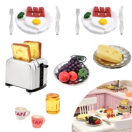 iLAND Miniature Dollhouse Accessories of Dollhouse Kitchen, Miniature Food Set fits Dollhouse Dining Room & Dollhouse Kitchen Furniture (Lover Breakfast 16pcs A)
