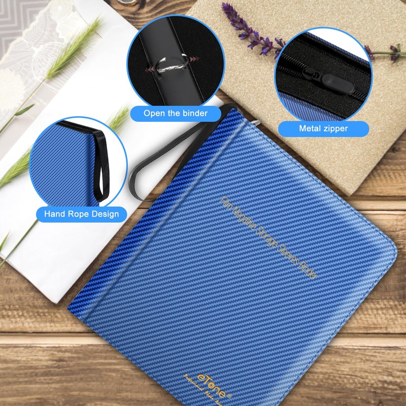 eTone Film Negative Storage Box, PU Leather 3-Ring Binder Album,