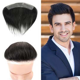 Lordhair Hairline Toupee for Men, Frontal Hairpiece, Forehead Toupee V-Shape Natural 100% Human Hair with PU Thin Skin Covering Male Receding
