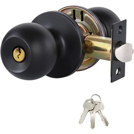 Door Knobs with Lock and Keys, Exterior/Interior Door Handle Lock for Bedroom, Ball Indoor Door Lock, Matte Black