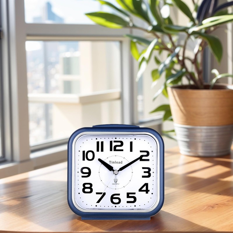 Tinload 5.5" Large Analog Alarm Clock Silent Non Ticking, Gentle