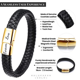 HALUKAKAH Kids ● Solo Junior ● Boy's Genuine Leather Bracelet Brown 6-12+3 Y/O. Titanium Magnetic Clasp Size Adjustable 7"-7.7"(18-19.5cm) with Free Giftbox
