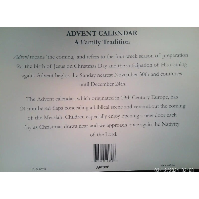 Autom ADVENT CALENDAR (Family Tradition) FOR WE HAVE SEEN HIS