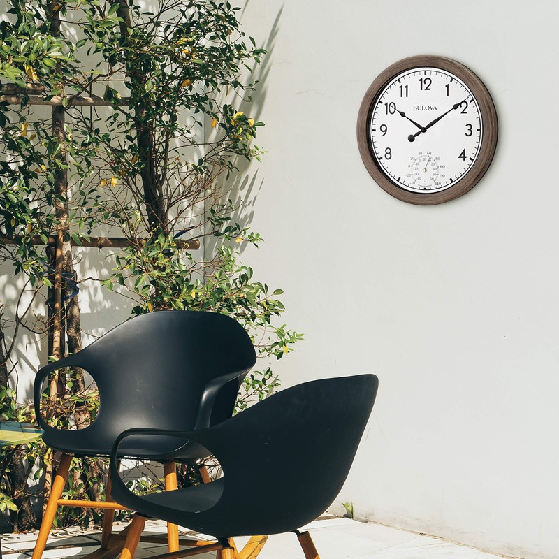 Bulova Patio Time Wall Clock C4879 | 10.25" Rattan-Look Waterproof
