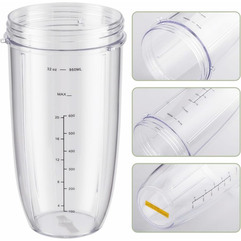 2X 32oz Cups with Flip-Top to-Go-Lid Replacement for NutriBullet 600w/900w