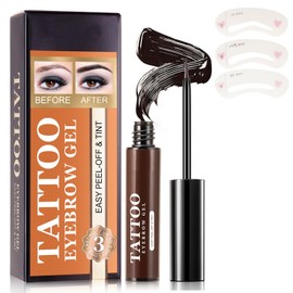 SWETIYOU Tattoo Brow Peel Off Tint Gel with Eyebrow Stencils, Long Lasting Eyebrow Gel Tint, Transfer Proof and Smudge Proof Eyebrow Stain for Fuller & Defined Brows Makeup (Dark Brown)