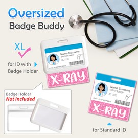 Plifal Oversized X-RAY Badge Buddy Card Holder - XL Radiologist Nurse Nursing Accessories Glitter Pink Horizontal ID Identification Tags for Hospital Student Medical Work