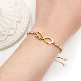 Tobestu 3mm CZ Zircon Bolo Tennis Bracelet Adjustable Slider Chain Gold Plated JESUS Infinity Bracelets Inspirational Christian Gifts for Women Y4342 (Gold)