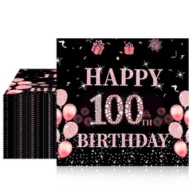 40pcs 100th Birthday Decorations for Women, Vintage 1925 Disposable Paper Napkins for Wedding Anniversary Party Supplies 6.5x6.5 Inches
