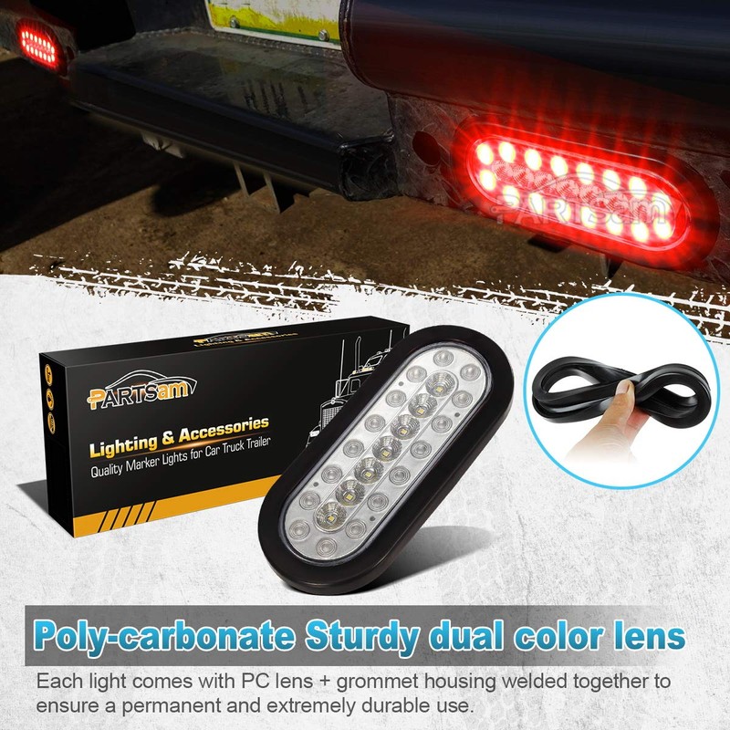 Partsam 2Pcs 6.3 inch Oval Led Stop Turn Tail Lights