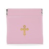 Squeeze Top Rosary Pouch Pink Vinyl with Gold Cross Imprint