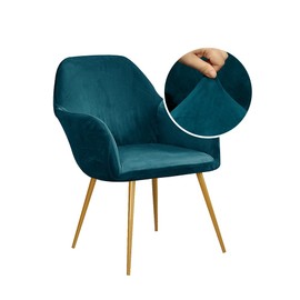 MFMLHDYQ Velvet Stretch Peacock Blue Modern Curved Back Armrest Wingback Chair Cover Slipcover for Banquet Office Living Room Vanity Bedroom