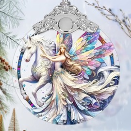 Unicorn and Fairy Stained Glass Orament - Christmas Ornament - Christmas Decorations for Tree - Holiday Present ldeas - Gift Exchange