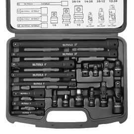 BILITOOLS 18-Piece Impact Socket Extension Set,includes 1/4" 3/8” & 1/2” Drive Extension Bar, Socket Adapter, Universal Joints, Cr-V Steel