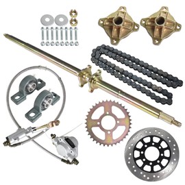 labwork 44 Inch Live Rear Axle Kit Chain Sprocket Brake Disc Pillow Block Wheel Hub Chain Brake Master Cylinder Caliper Rear Axle Assembly Repair Replacement for Go Kart ATV Quad and Drift Trikes