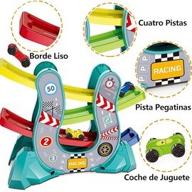 simfort Pista de Coches Rampas para Niños,Juguete de Carreras Educativo，Regalos para Niños para Navidad,Cumpleaños (Azul)