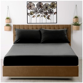 VELVETIO Easy Care Plain Black Fitted Sheet, Soft Breathable 100% Polyester Fade Resistant Bedding Sheets, 25 CM Extra Deep Microfiber Fabric Bedsheet, King Size