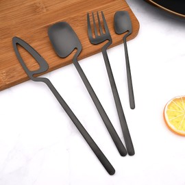 JANKNG Matte Black Silverware Set, 20-Piece 304 Stainless Steel Flatware Hanging Cutlery Set Service for 4, Satin Finish Kitchen Utensil Set, Knife Fork Spoon Salad Fork Dishwasher Safe