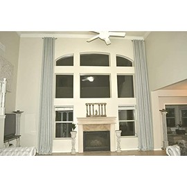 Ikiriska Extra Long Luxury Linen Curtain with Grommet top Custom Made 12-24 ft 2 Story (1 Panel) (Silver(Blue Shade), 50″Wx084″L)