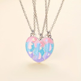 DOYYCA Friendship Necklace Best Friend Necklace for 3 Magnetic Matching Heart Pendant BFF Necklaces for Sister (Unicorn)