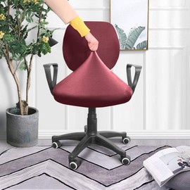 VOSAREA Claret Office Chair Covers Stretch Computer Desk Chair Slipcovers Protector Removable Washable Chair Seat Cushion Protectors
