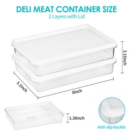 Lunch Meat Storage Containers for Fridge, Cold Cuts Storage Containers for Fridge, Set of 2 Lids Suitable for Cold Dishes, Cheese, Stackable Design, Transparent Lid, BPA-free, Nordic White