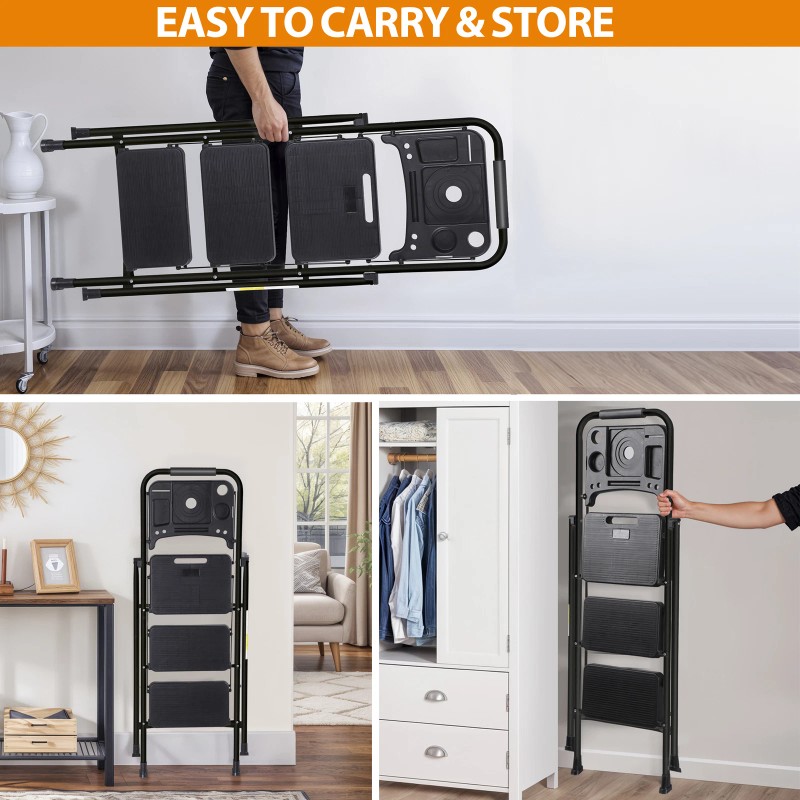 SEGAWE 3 Step Ladders Folding Step Stool Anti-Slip Pedals Compact