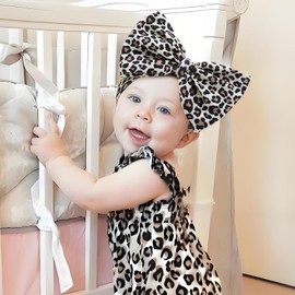 ONENINEDREAM 2Pcs Baby Girl Bows Leopard Print Headbands for Girls 7’’ Brown Bow Toddler Hair Accessories Newborn Infant Baby Hair Wrap
