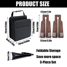 WORUIB 3-Piece Set Car Seat Organiser, Durable Leather Back Seat Storage Bag with 2 Hooks, Universal Fit for All Cars, 25x8x25cm Waterproof Car Storage Organiser for Travel and Daily Commute
