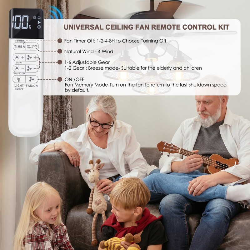 Ceiling Fan Remote Control Kit, Dimmer, AC Motor 3-Speed Becomes