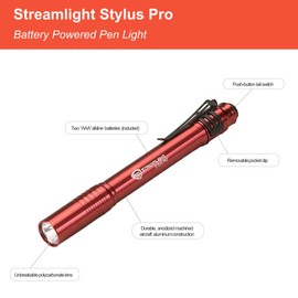 Streamlight 66120 Stylus Pro LED Penlight, Red with a Lumintrail Keychain Light