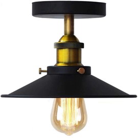 HTRUIYATY Umbrella Shaped Vintage Ceiling Light Industrial Metal Retro Copper Head Ceiling Lamp Loft Bar Café Decorative Lighting E27 Barn Light Fixtures (Black)