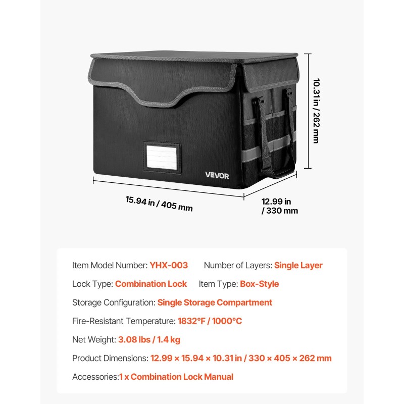 VEVOR Fireproof Document Box 1832 ℉ Fireproof & Waterproof File
