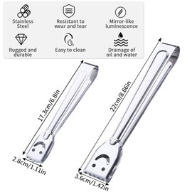 Qixuer Stainless Steel Cooking Tongs, Kitchen Heat Resistant Barbecue Utensils, Tongs, BBQ Clip, Multi-Purpose Tongs for Barbecue, Salad, Baking, Serving, Buffet, Oven, Bread (Pack of 8)