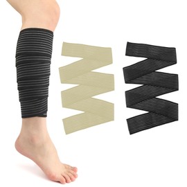 XiuGlimpse 4 Pieces Elastic Calf Compression Bandage,Lymphedema Wraps for Legs,Compression Wraps for Legs Edema Men and Women, Compression Wraps for Legs,Bandage for Knee (skin+black)