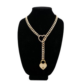 ADEMISHIA Women Slip Chian Necklace With Padlock, Punk Gothic Gold Cuban Chain Necklace With Heart-shape Lock Adjustable Lariat Y-Necklace For Women Size 24” 28” (Gold, 24")