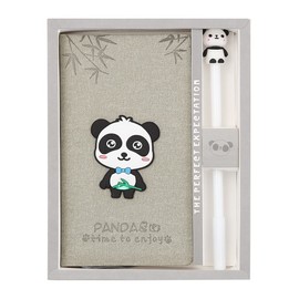 2 in 1 Panda Theme Stationery Gift Box Set Includes 1 Pcs Panda Notebook Pocket Journal Hardcover Writing Notepad Diary and 1 Pcs Pen Gift for Birthday Christmas Kids Study Office School Supplies